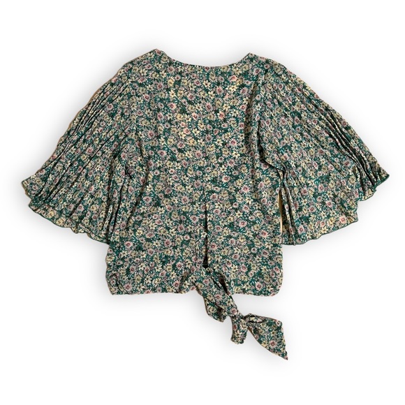 New Haute Monde Deep V-Neck Floral Blouse XL Cut Out Tie Back Bohemian Boho Top - Picture 2 of 5